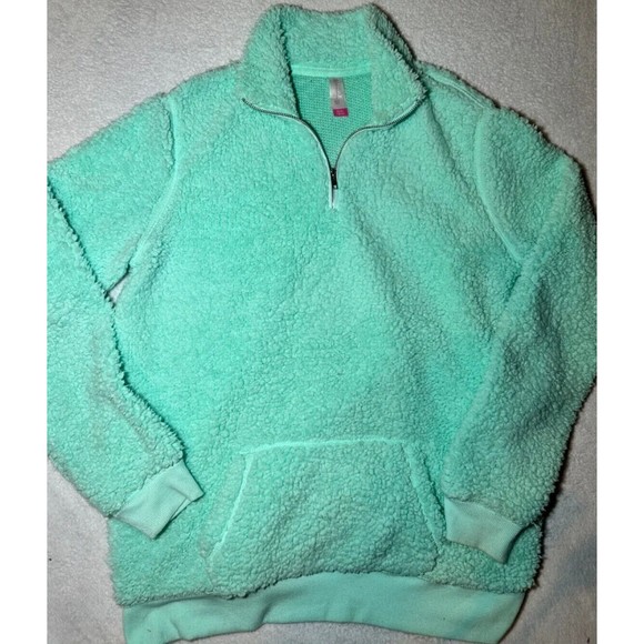 NO BOUNDARIES Womens Aqua Sherpa Fleece Quarter Zip Sweatshirt Mock Neck Size XL - Picture 1 of 8